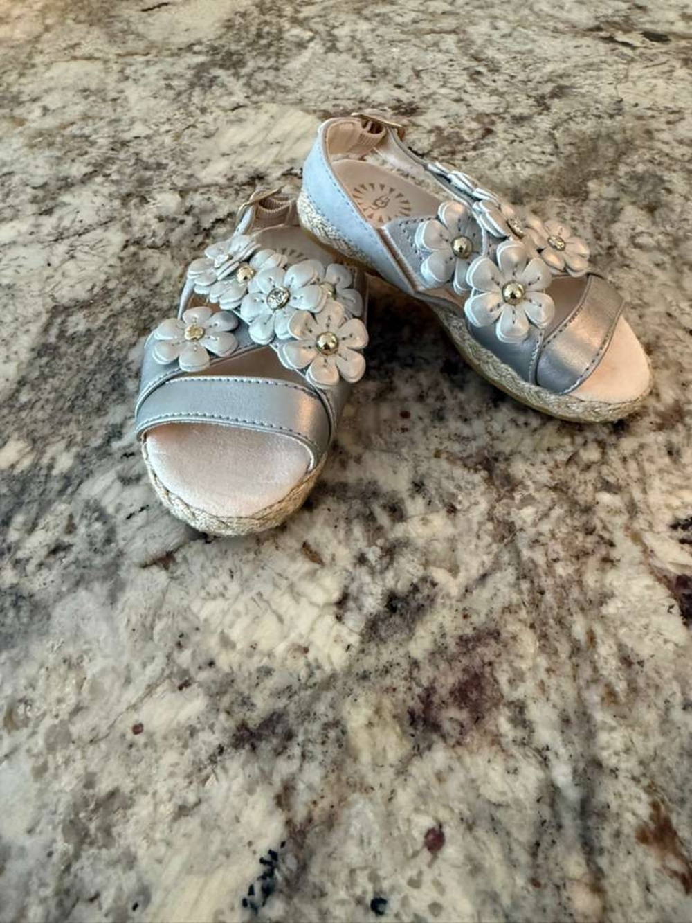 UGG Silver Girls Floral Espadrille Sandals